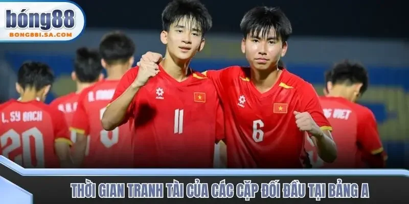 Thời gian tranh tài của các cặp đối đầu tại bảng A